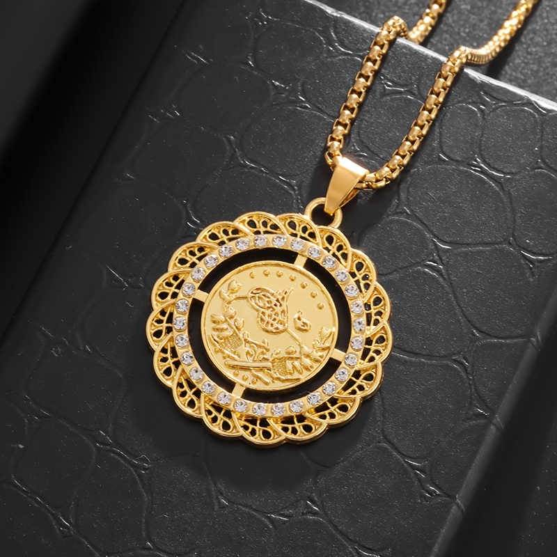 Retro Arabian Bird & Coin Pendant Necklace with Zirconia Stones